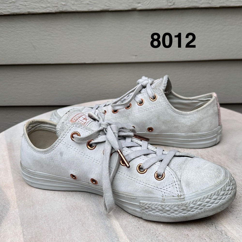 Converse Chuck Taylor All Star Grey Leather Rose Gold Sneakers 157387C Womens 9